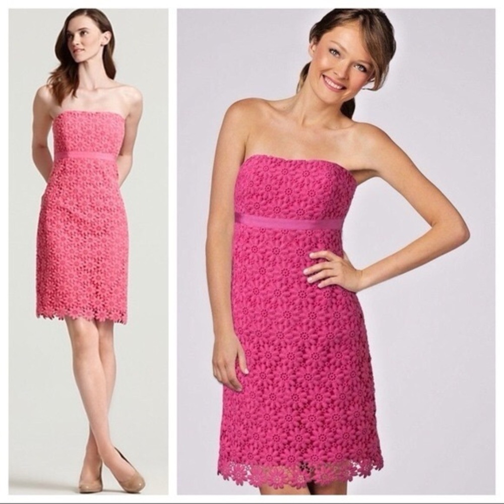 Lilly Pulitzer Crochet Eyelet Floral Strapless Pink Mini Dress Size 2